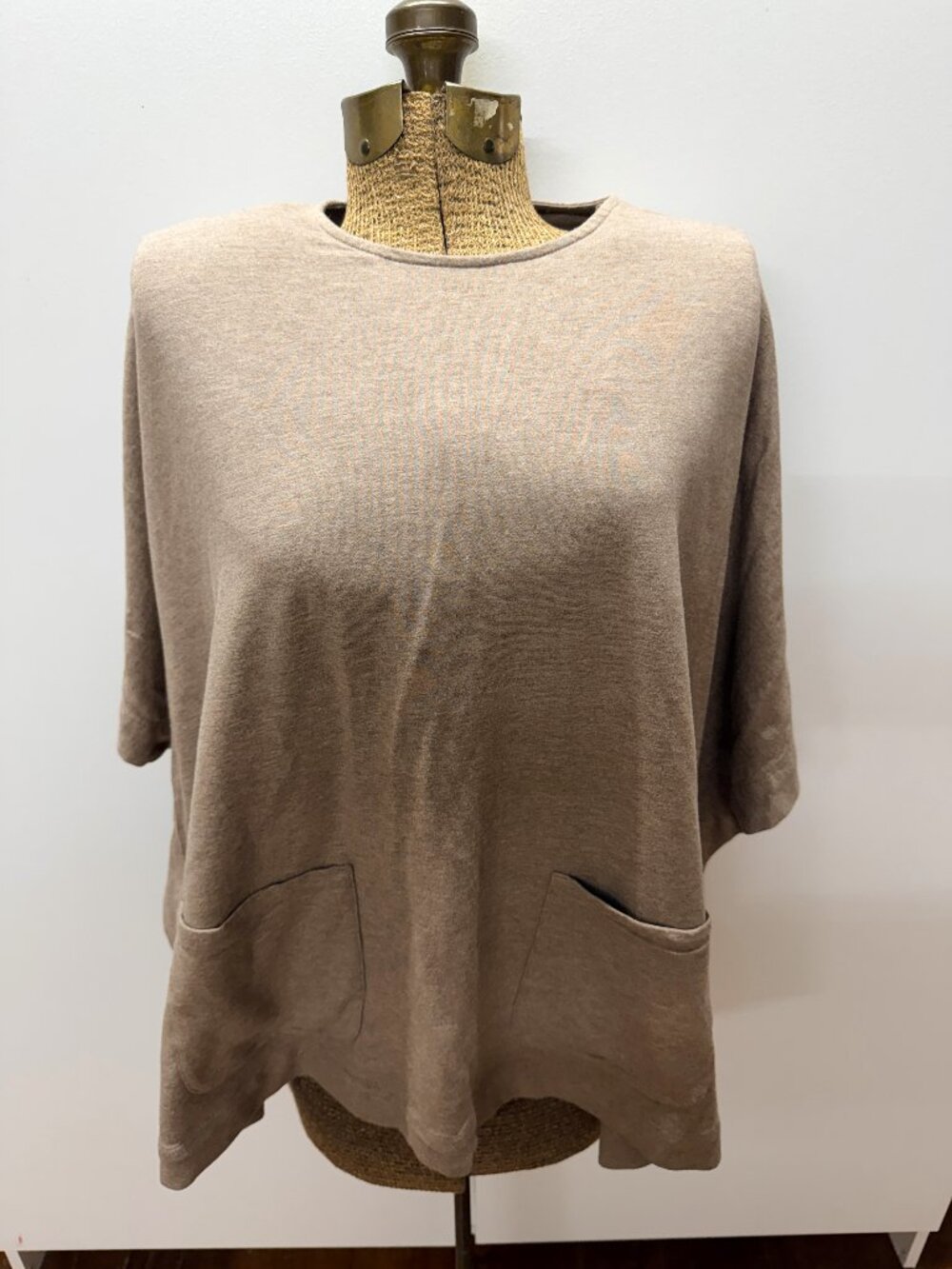 PURE JILL Taupe Pima Cotton Pullover Boxy Top w/Pockets Sz XS Petite